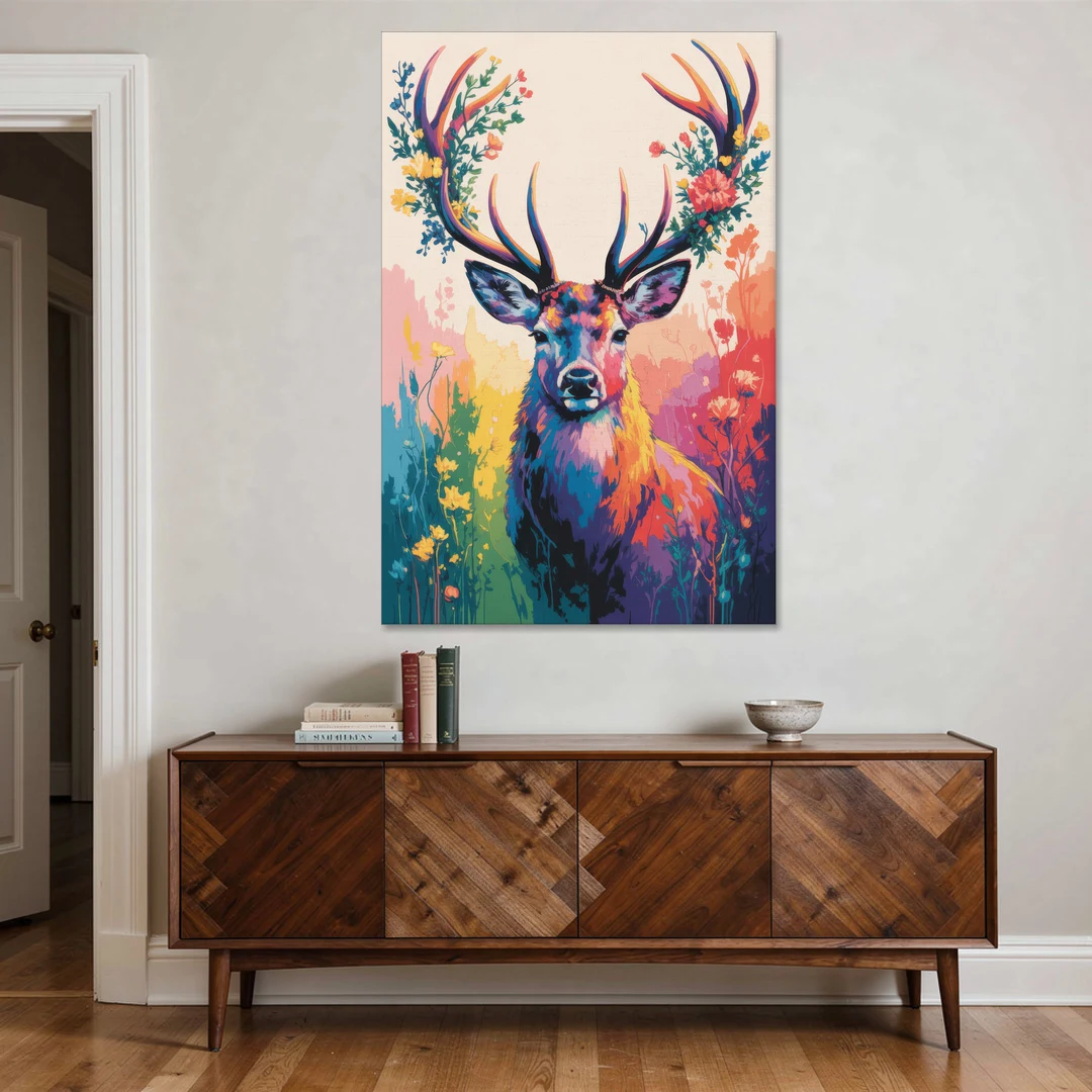 Chic Floral Deer Head - Canvas Wall Art - Coffee Table - 40x60