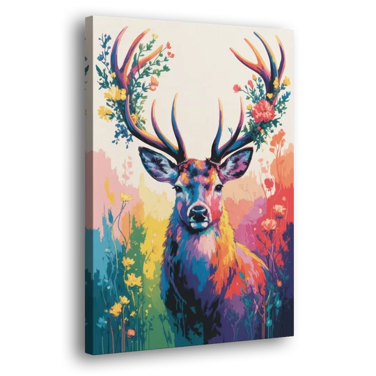 Chic Floral Deer Head - Canvas Wall Art - Side