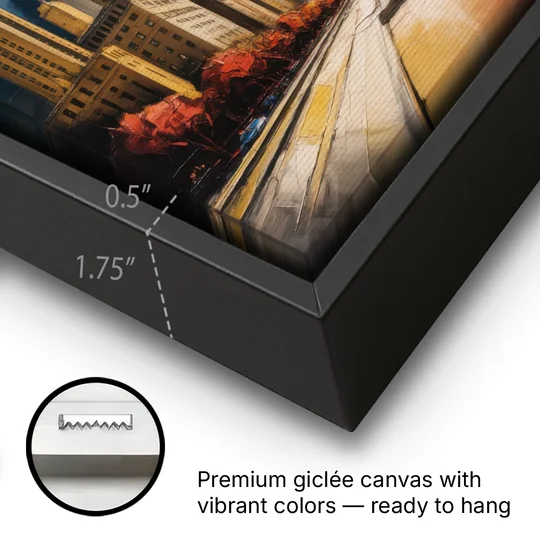 Chicago 3D Layered Skyline Perspective - Black Framed Canvas Wall Art - Gallery Wrap Corner
