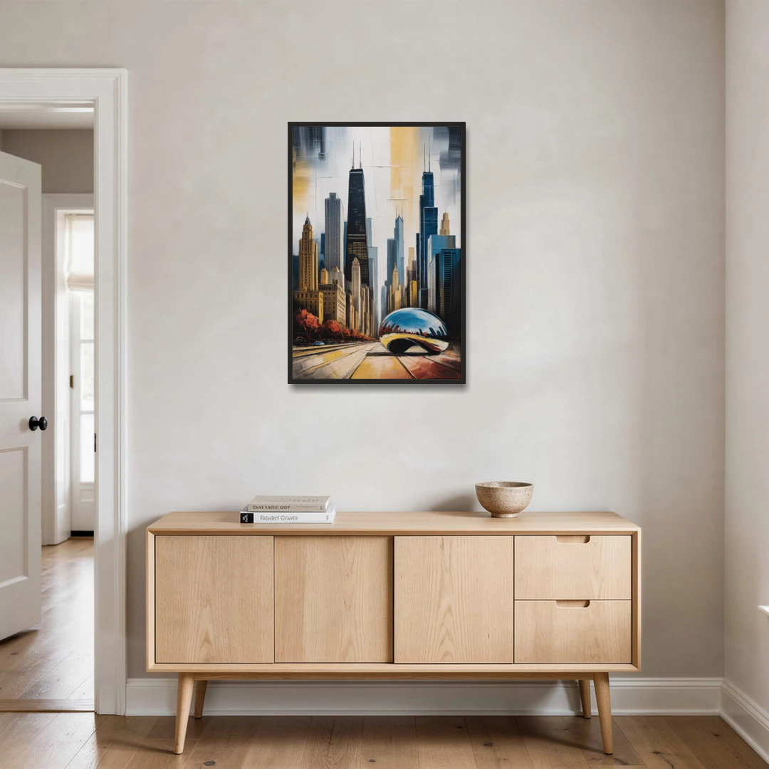 Chicago 3D Layered Skyline Perspective - Black Framed Canvas Wall Art - Coffee Table - 24x36
