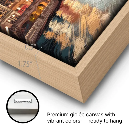 Chicago Architecture and Landmarks - Oak Framed Canvas Wall Art - Gallery Wrap Corner