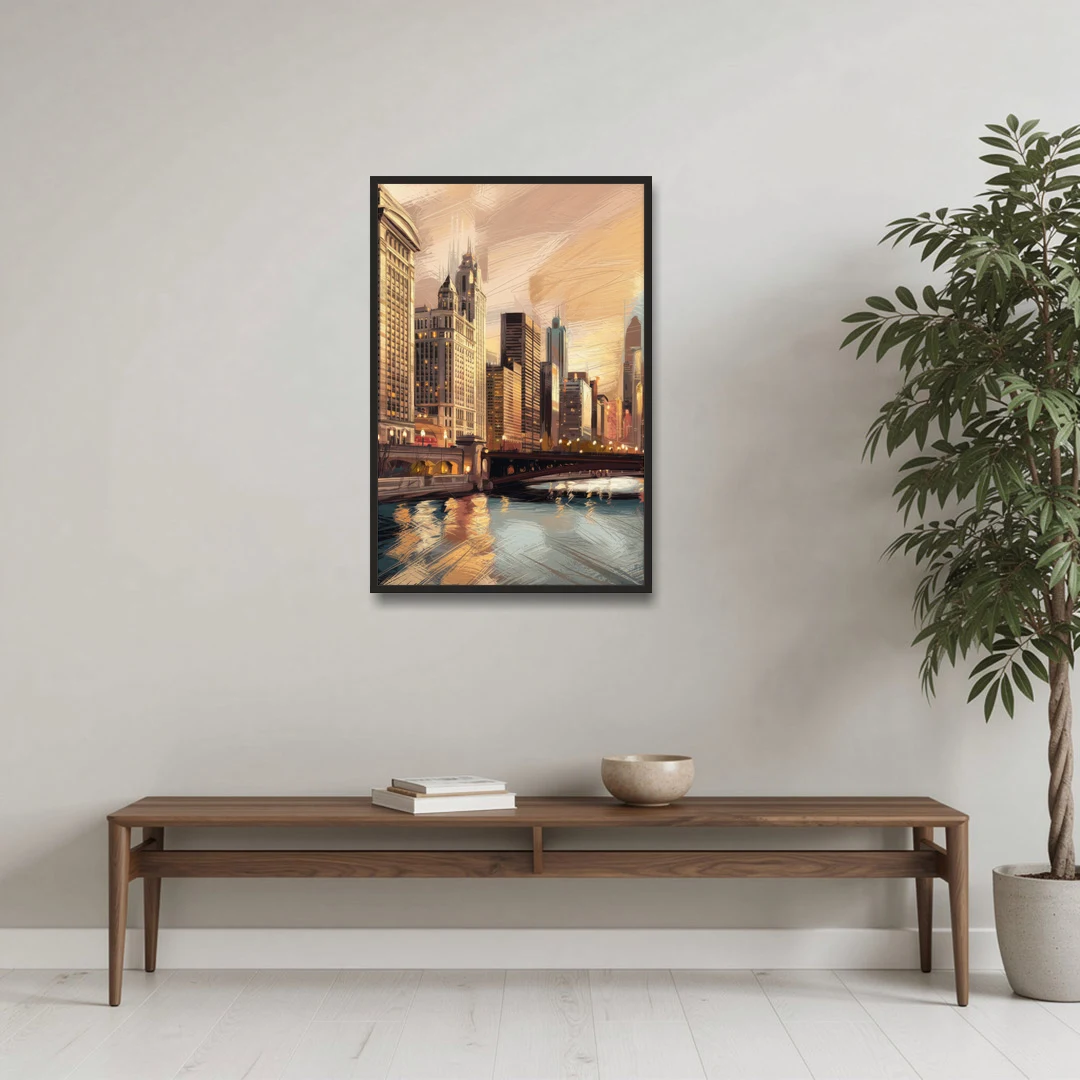 Chicago Architecture and Landmarks - Black Framed Canvas Wall Art - Coffee Table - 24x36