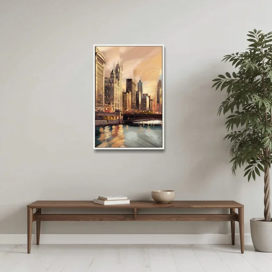 Chicago Architecture and Landmarks - White Framed Canvas Wall Art - Coffee Table - 24x36