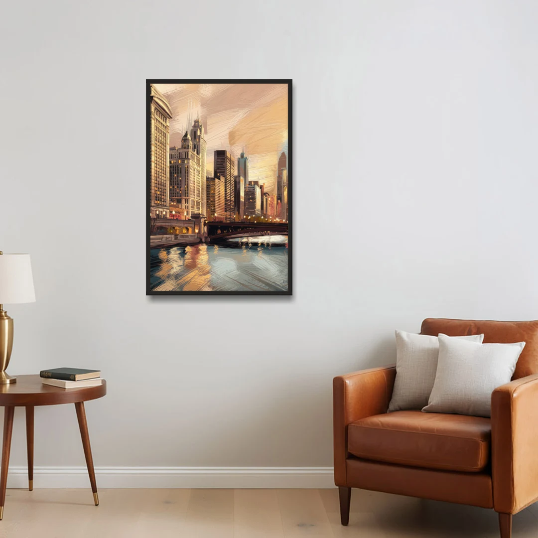 Chicago Architecture and Landmarks - Black Framed Canvas Wall Art - Sofa - 24x36