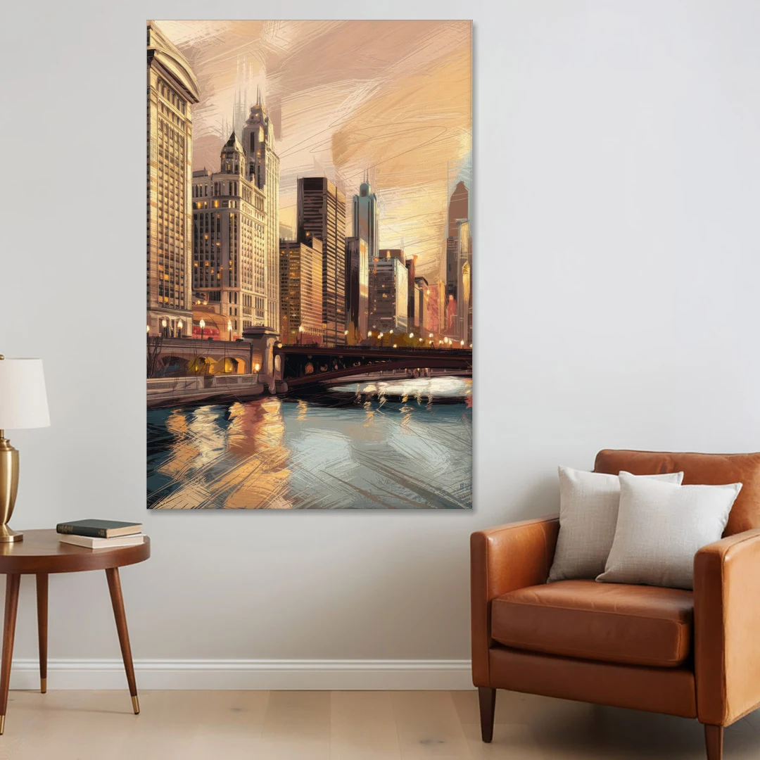 Chicago Architecture and Landmarks - Canvas Wall Art - Sofa - 40x60