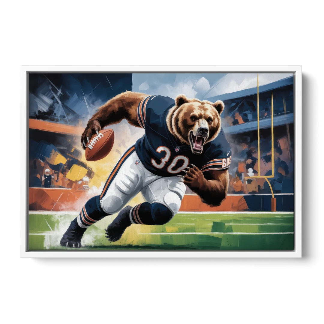 Chicago Bears Impressionistic Bear Art - White Framed Canvas Wall Art - Front