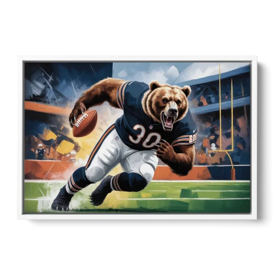 Chicago Bears Impressionistic Bear Art - White Framed Canvas Wall Art - Front