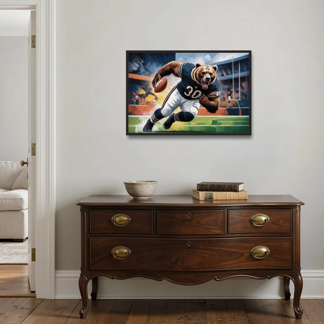 Chicago Bears Impressionistic Bear Art - Black Framed Canvas Wall Art - Coffee Table - 36x24