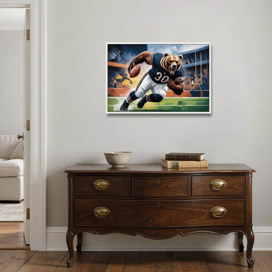 Chicago Bears Impressionistic Bear Art - White Framed Canvas Wall Art - Coffee Table - 36x24