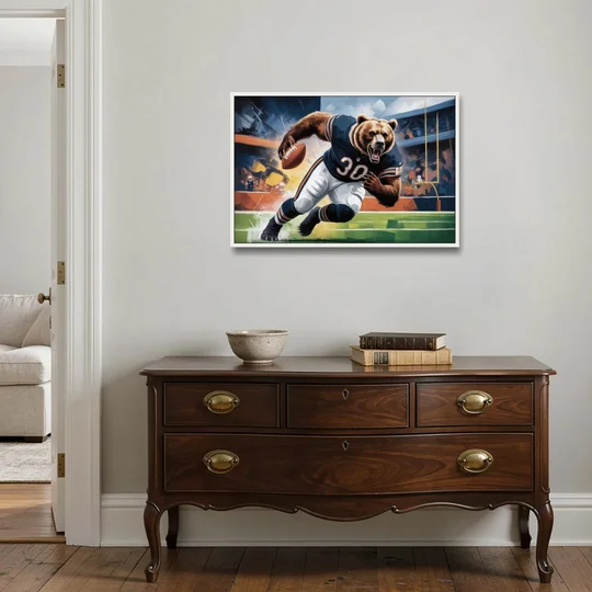 Chicago Bears Impressionistic Bear Art - White Framed Canvas Wall Art - Coffee Table - 36x24