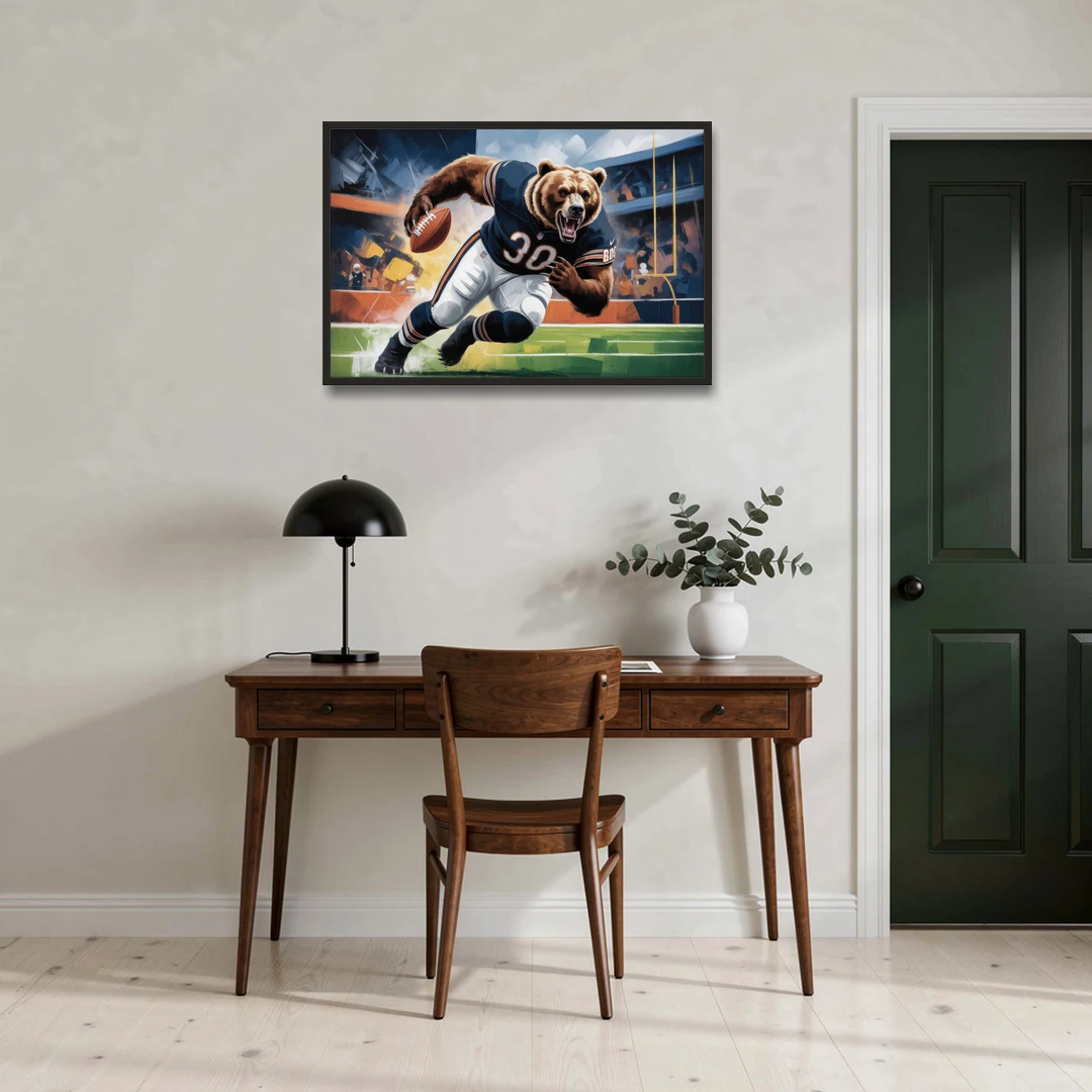 Chicago Bears Impressionistic Bear Art - Black Framed Canvas Wall Art - Office - 36x24