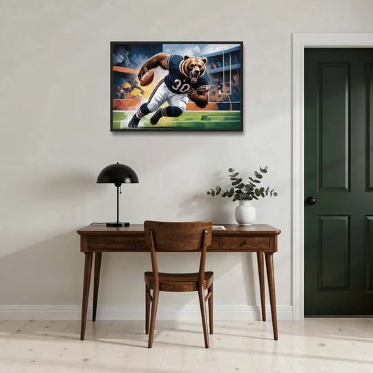 Chicago Bears Impressionistic Bear Art - Black Framed Canvas Wall Art - Office - 36x24