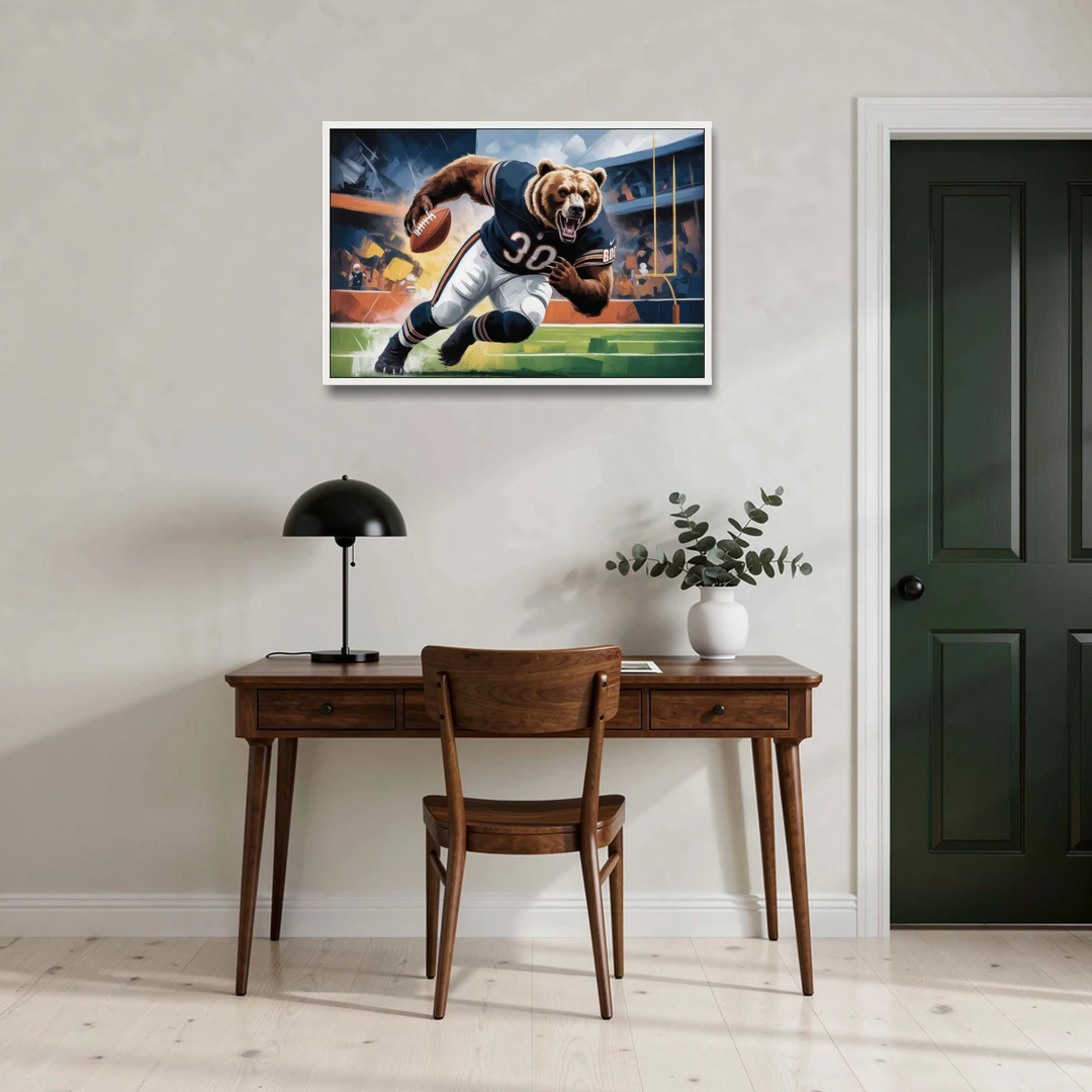 Chicago Bears Impressionistic Bear Art - White Framed Canvas Wall Art - Office - 36x24