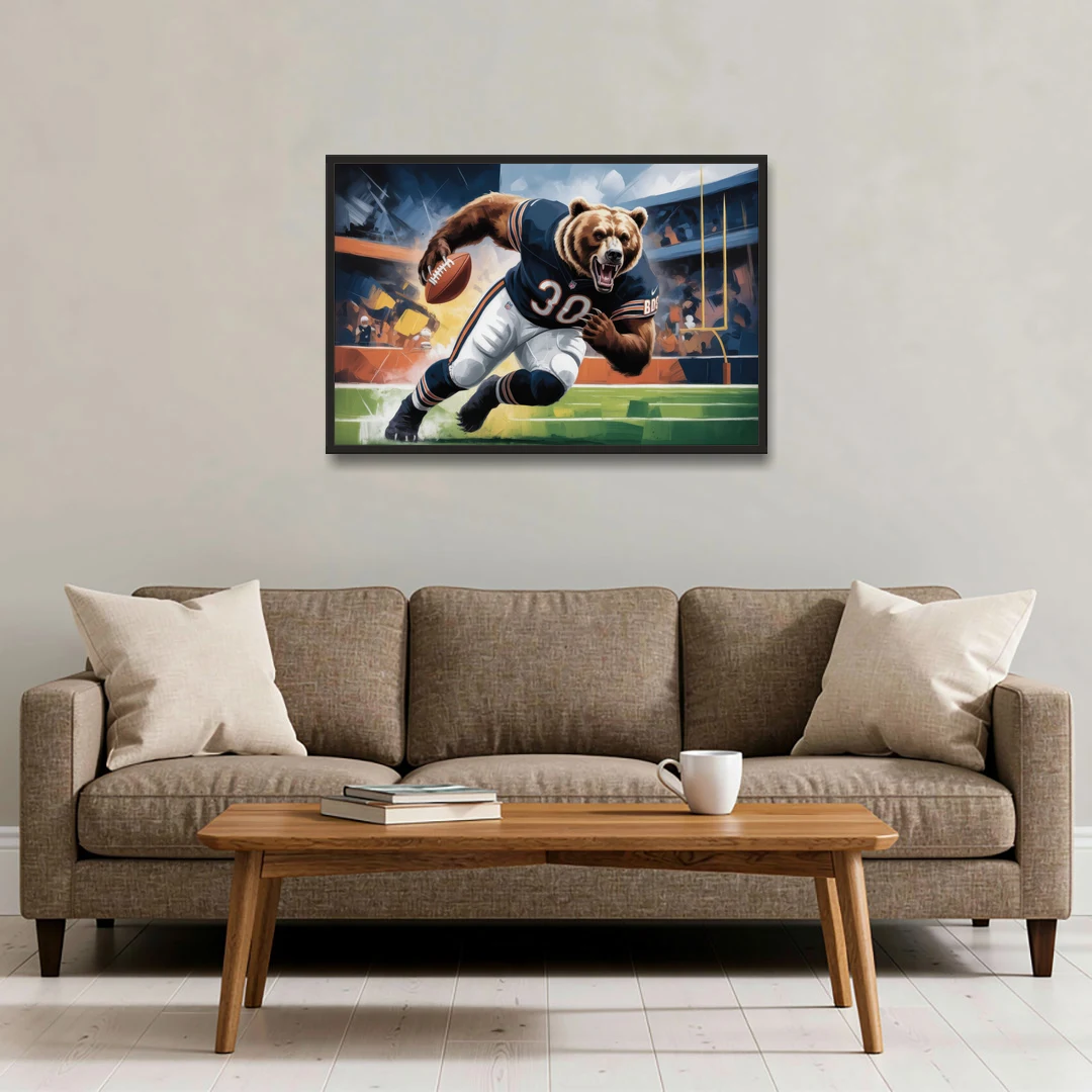 Chicago Bears Impressionistic Bear Art - Black Framed Canvas Wall Art - Sofa - 36x24