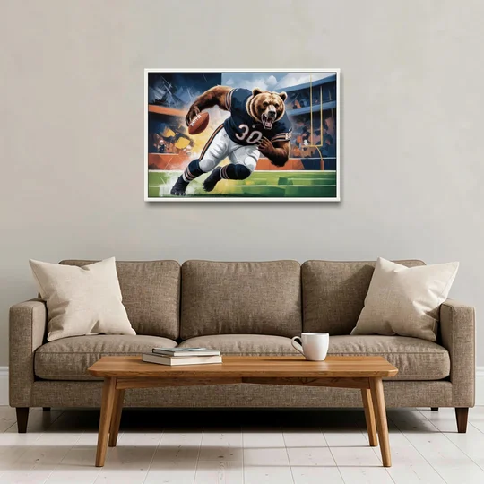 Chicago Bears Impressionistic Bear Art - White Framed Canvas Wall Art - Sofa - 36x24