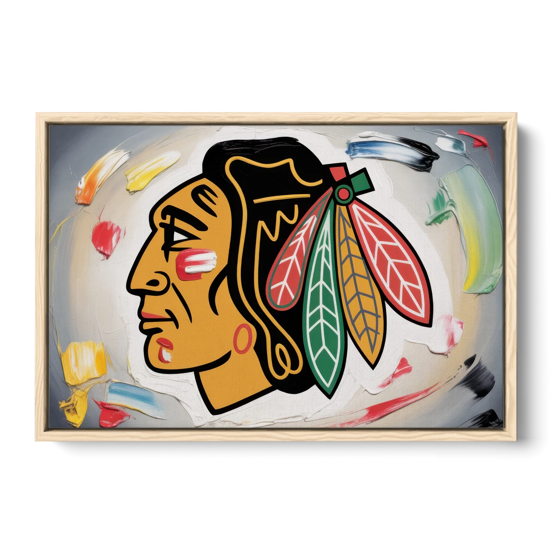 Chicago Blackhawks Classic Logo Redux - Oak Framed Canvas Wall Art - Front
