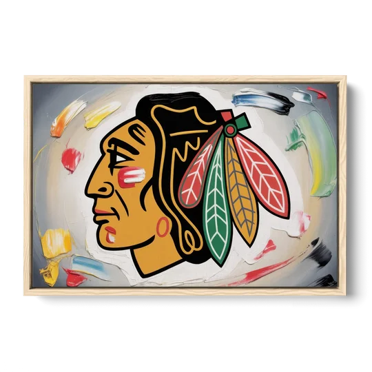 Chicago Blackhawks Classic Logo Redux - Oak Framed Canvas Wall Art - Front