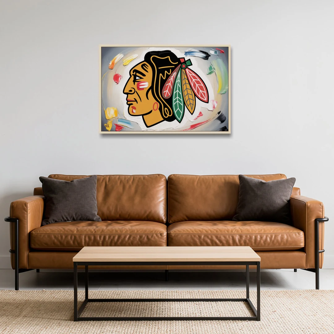 Chicago Blackhawks Classic Logo Redux - Oak Framed Canvas Wall Art - Sofa - 36x24