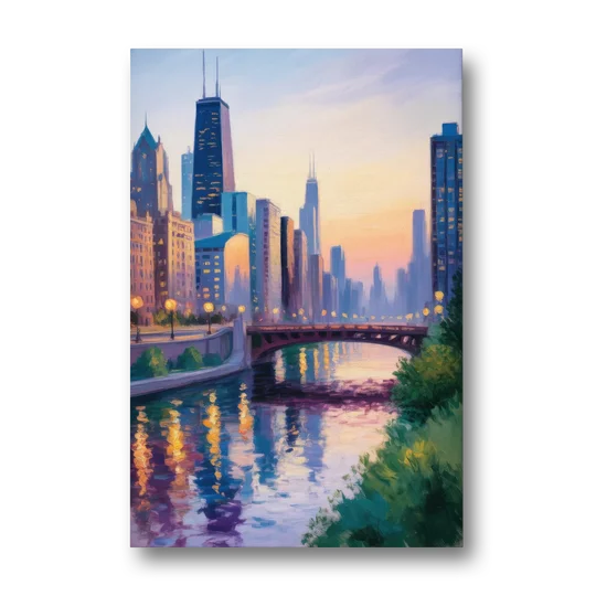 Chicago City Lights Long Exposure - Canvas Wall Art - Front