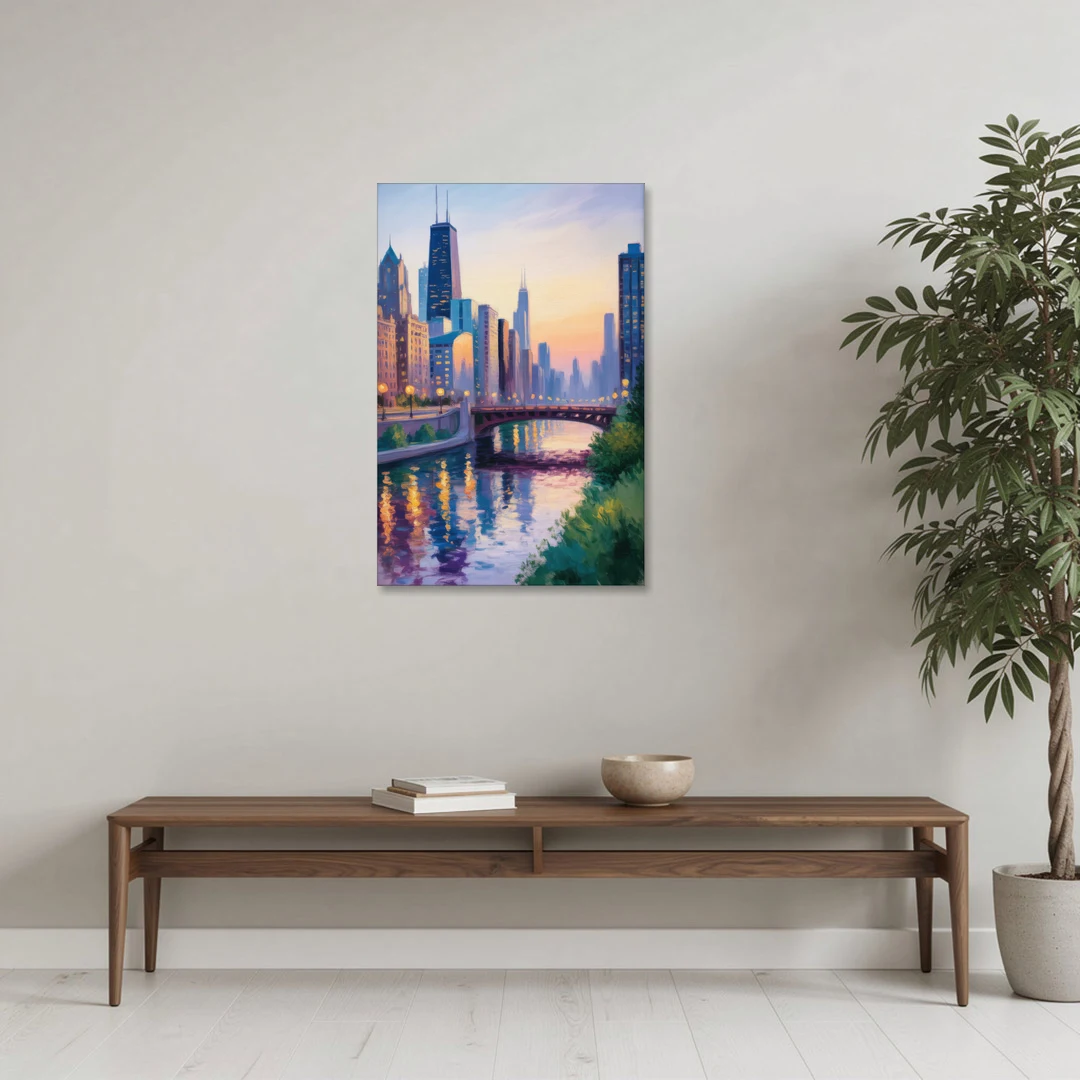 Chicago City Lights Long Exposure - Canvas Wall Art - Coffee Table - 24x36
