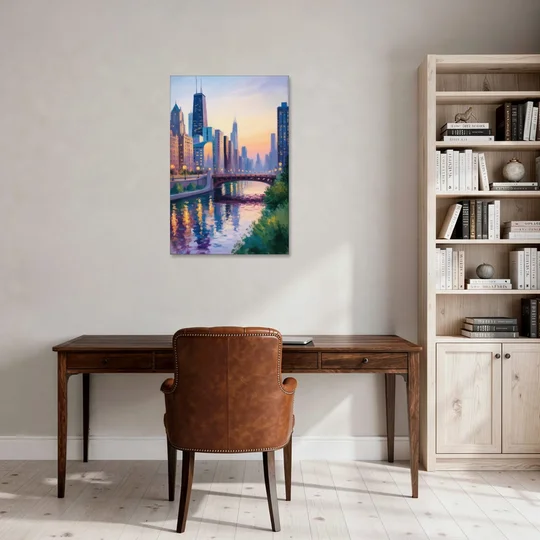 Chicago City Lights Long Exposure - Canvas Wall Art - Office - 24x36