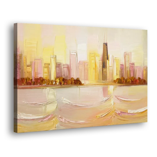 Chicago Cityscape At Dawn - Canvas Wall Art - Side