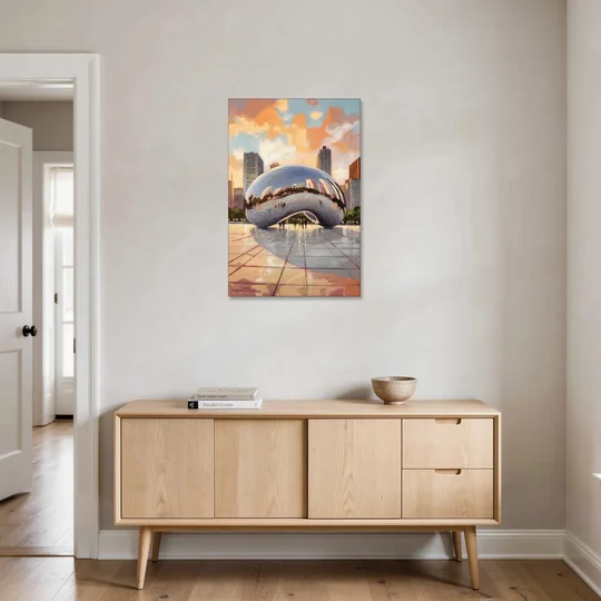 Chicago Cloud Gate Reflection - Canvas Wall Art - Coffee Table - 24x36