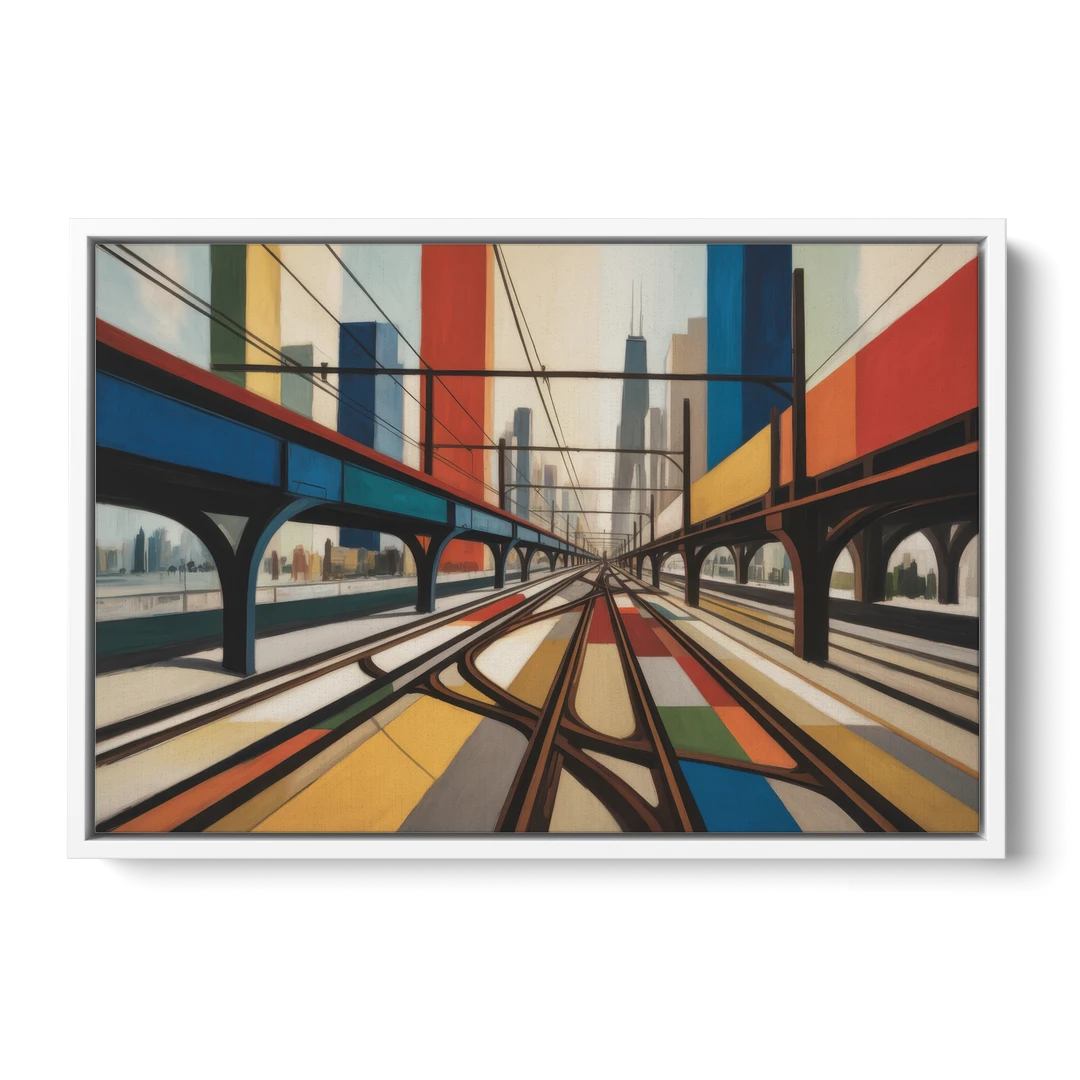 Chicago CTA Train Lines Pop Art - White Framed Canvas Wall Art - Front