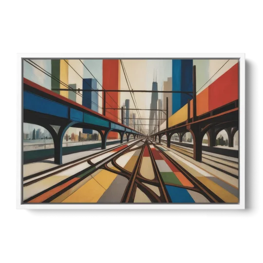 Chicago CTA Train Lines Pop Art - White Framed Canvas Wall Art - Front
