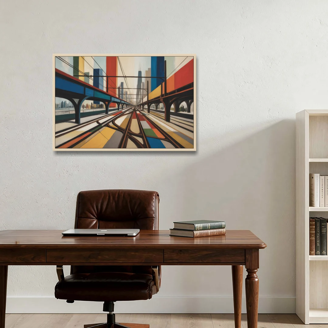 Chicago CTA Train Lines Pop Art - Oak Framed Canvas Wall Art - Office - 36x24