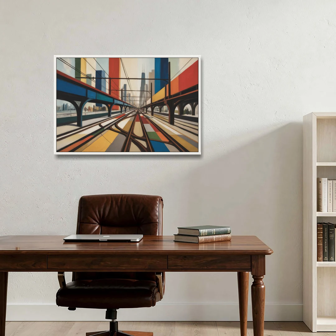 Chicago CTA Train Lines Pop Art - White Framed Canvas Wall Art - Office - 36x24