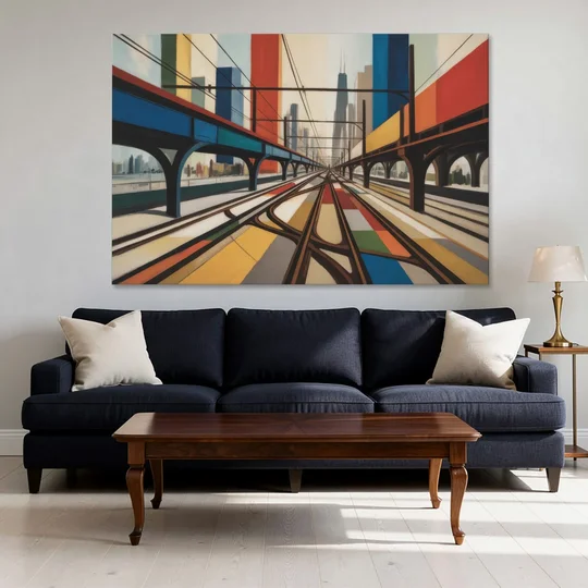 Chicago CTA Train Lines Pop Art - Canvas Wall Art - Sofa - 60x40