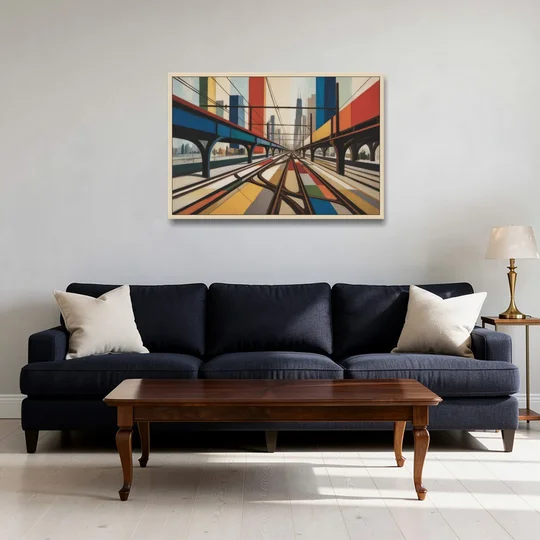 Chicago CTA Train Lines Pop Art - Oak Framed Canvas Wall Art - Sofa - 36x24