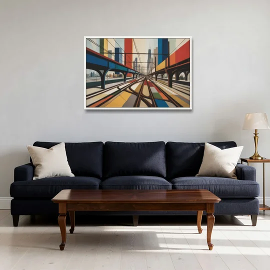 Chicago CTA Train Lines Pop Art - White Framed Canvas Wall Art - Sofa - 36x24