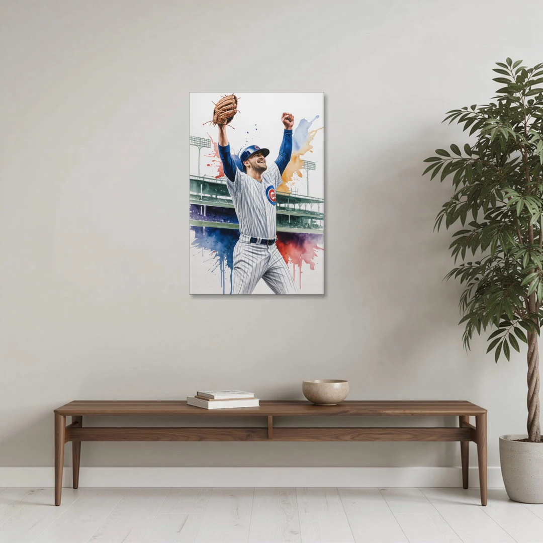 Chicago Cubs Player Celebration in Expressive Watercolor - Canvas Wall Art - Coffee Table - 24x36