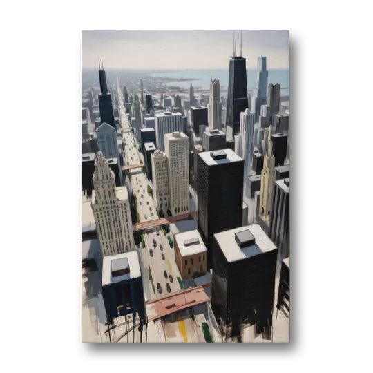 Chicago Downtown Black & White - Canvas Wall Art - Front