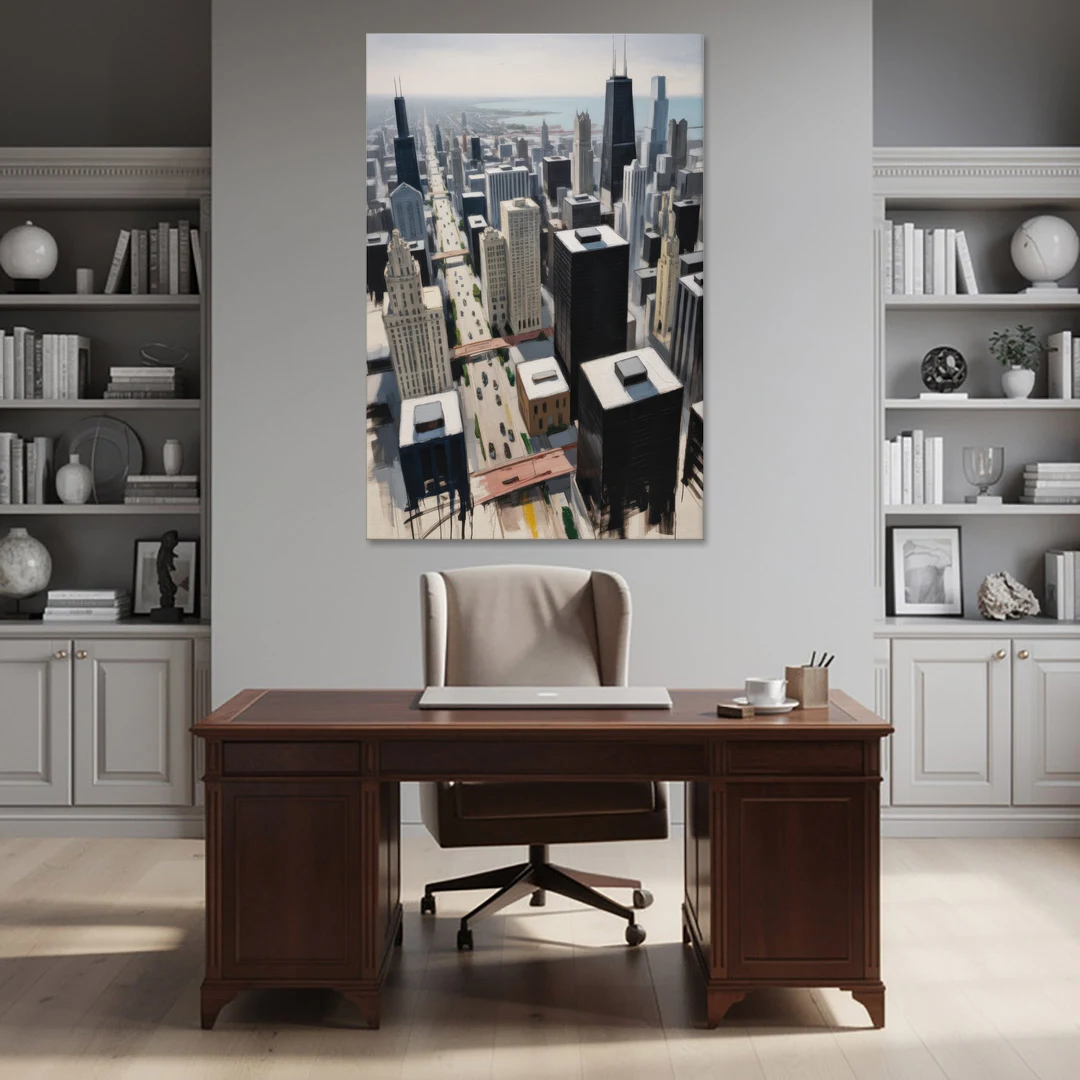 Chicago Downtown Black & White - Canvas Wall Art - Office - 40x60