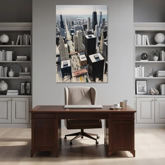 Chicago Downtown Black & White - Canvas Wall Art - Office - 40x60