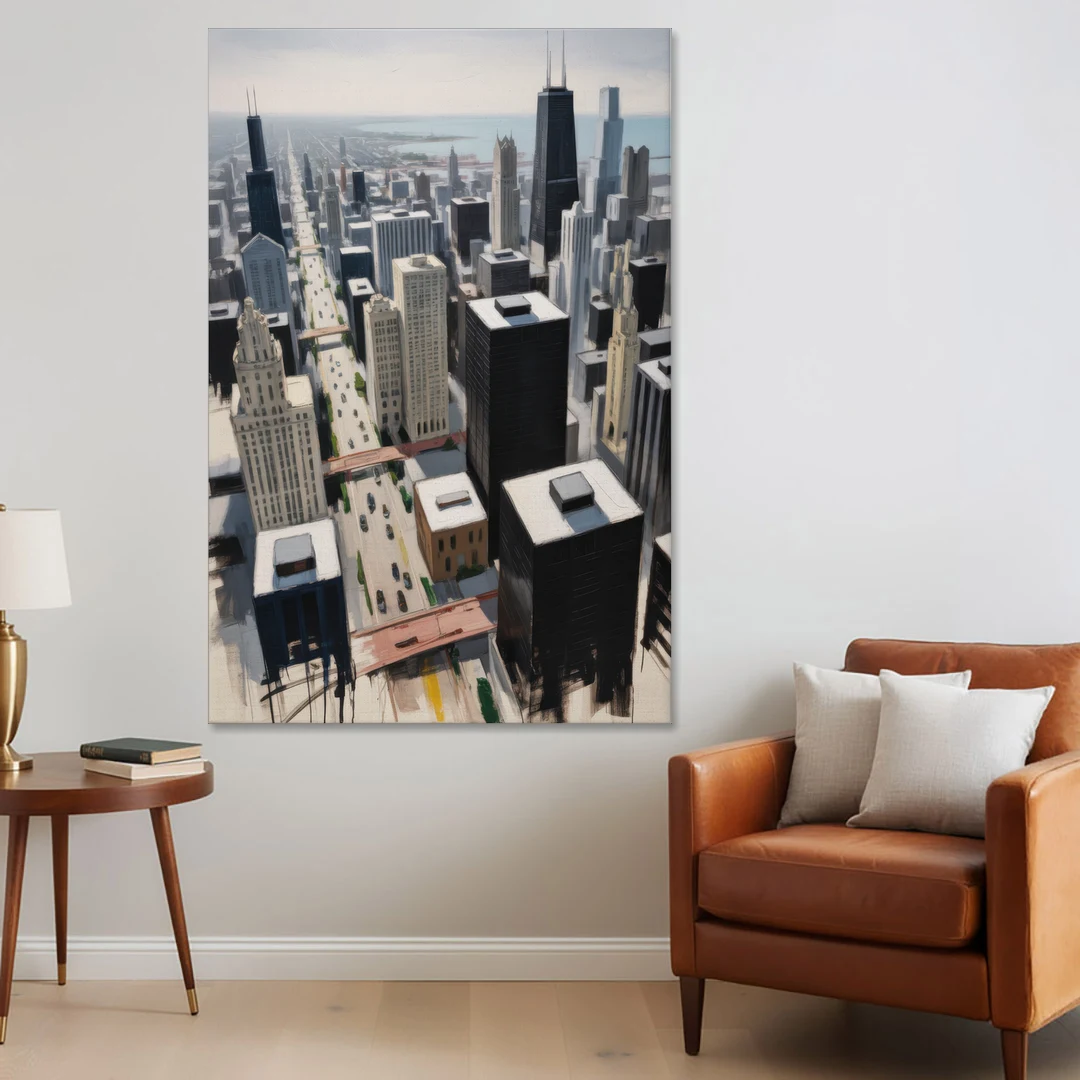 Chicago Downtown Black & White - Canvas Wall Art - Sofa - 40x60