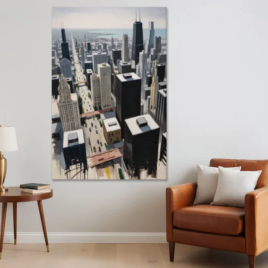Chicago Downtown Black & White - Canvas Wall Art - Sofa - 40x60