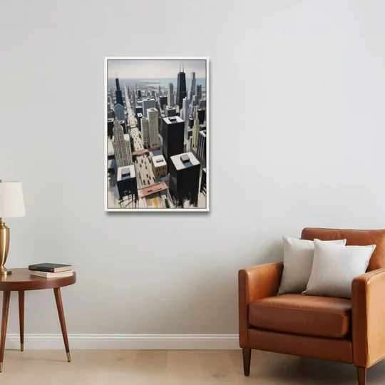 Chicago Downtown Black & White - White Framed Canvas Wall Art - Sofa - 24x36