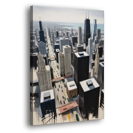 Chicago Downtown Black & White - Canvas Wall Art - Side