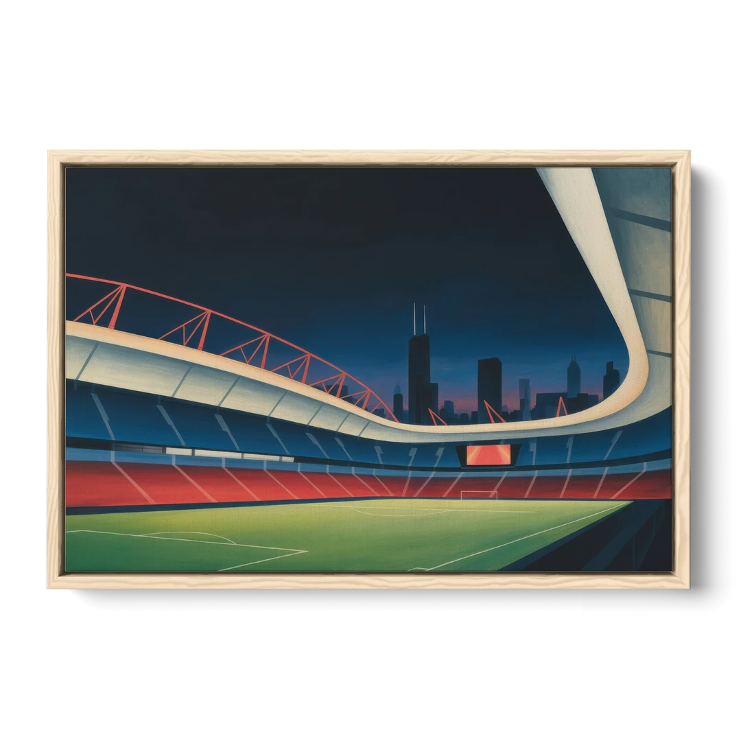 Chicago Fire FC Stadium Night - Oak Framed Canvas Wall Art - Front
