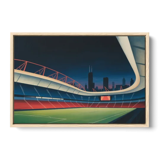 Chicago Fire FC Stadium Night - Oak Framed Canvas Wall Art - Front