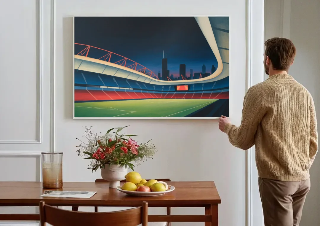 Chicago Fire FC Stadium Night canvas wall art above a dining table