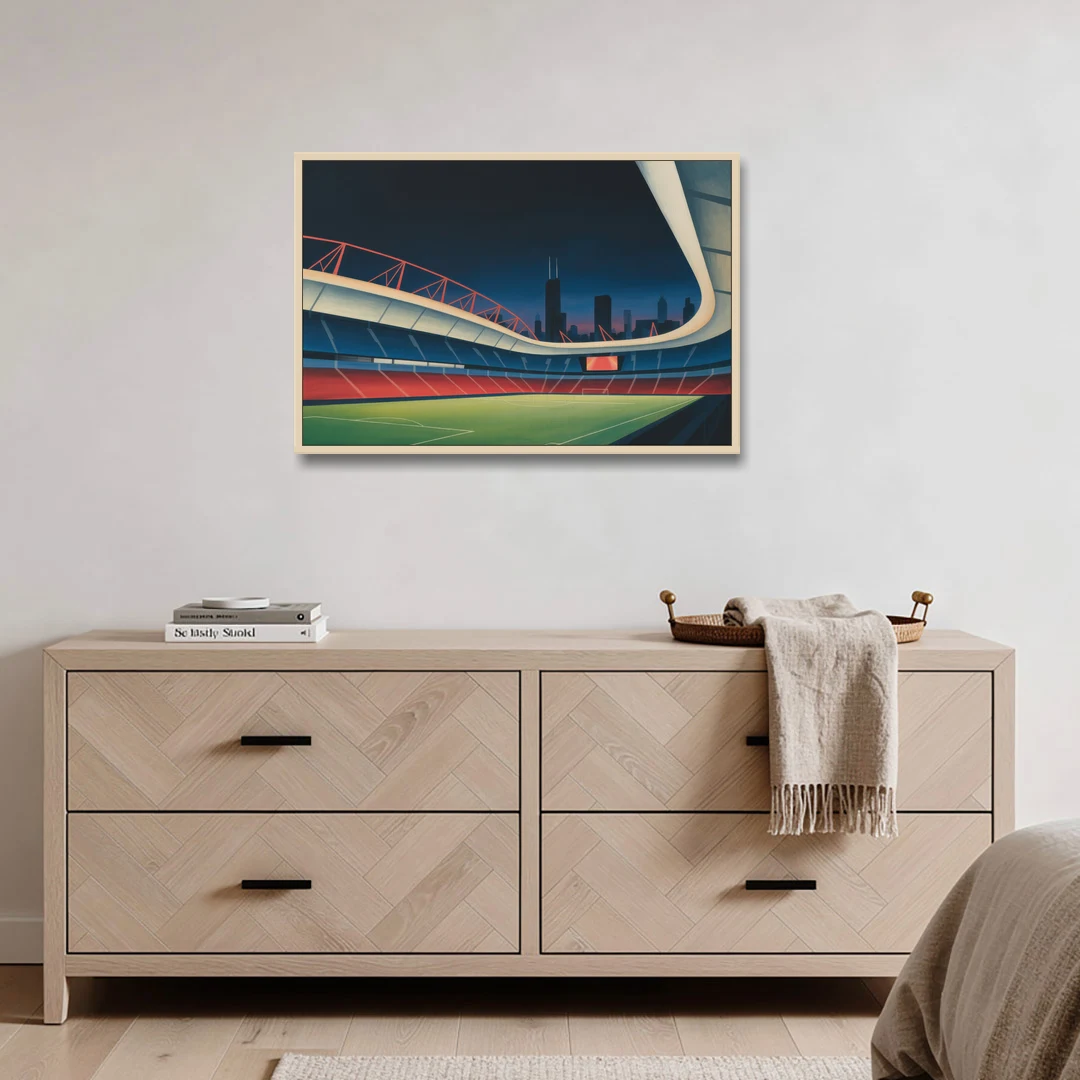 Chicago Fire FC Stadium Night - Oak Framed Canvas Wall Art - Coffee Table - 36x24