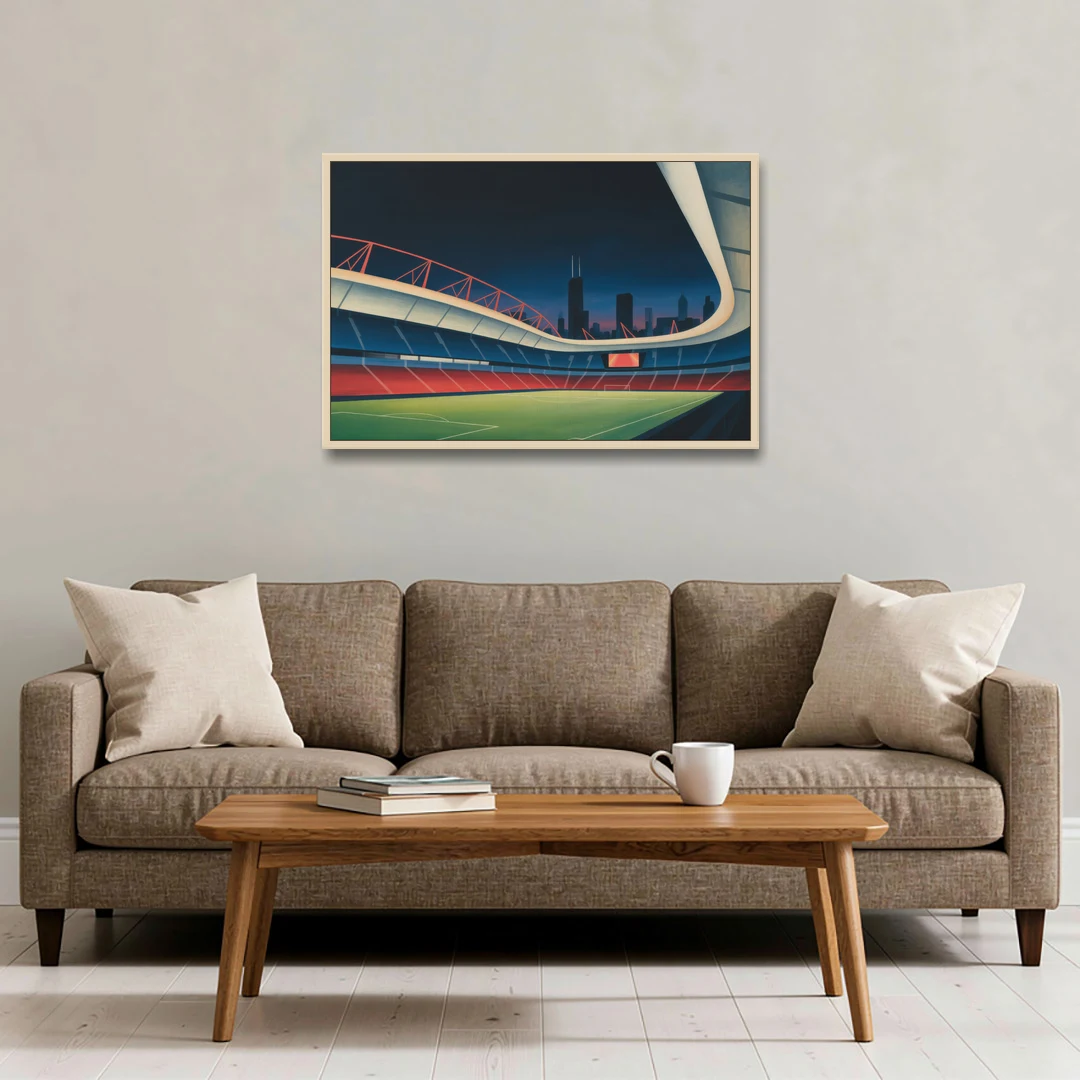 Chicago Fire FC Stadium Night - Oak Framed Canvas Wall Art - Sofa - 36x24