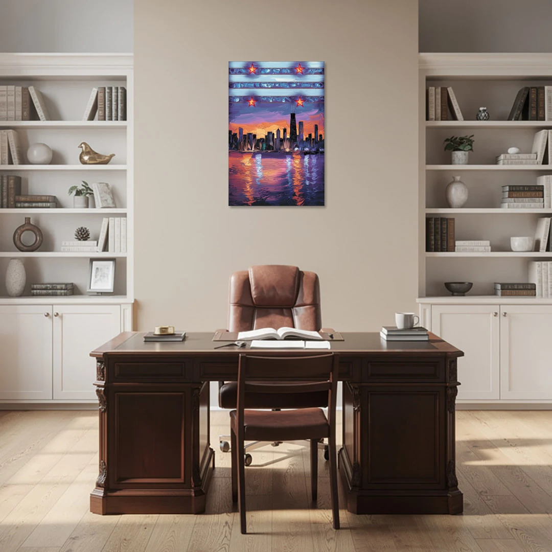 Chicago Flag Inspired Design - Canvas Wall Art - Office - 24x36