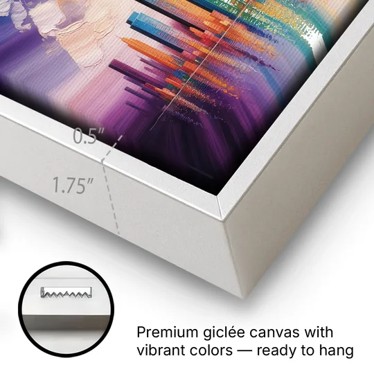 Chicago Geometric Skyline Abstraction - White Framed Canvas Wall Art - Gallery Wrap Corner