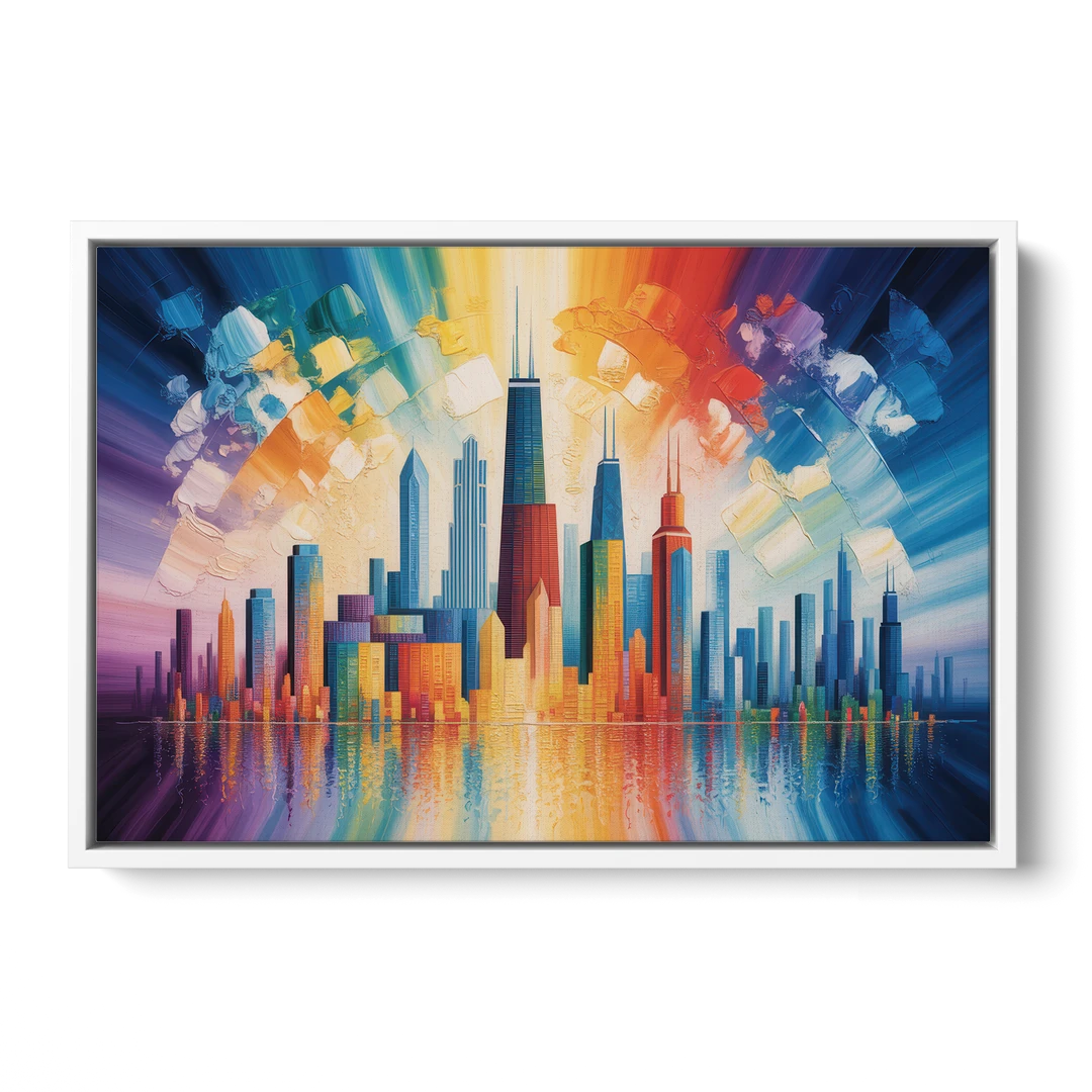 Chicago Geometric Skyline Abstraction - White Framed Canvas Wall Art - Front